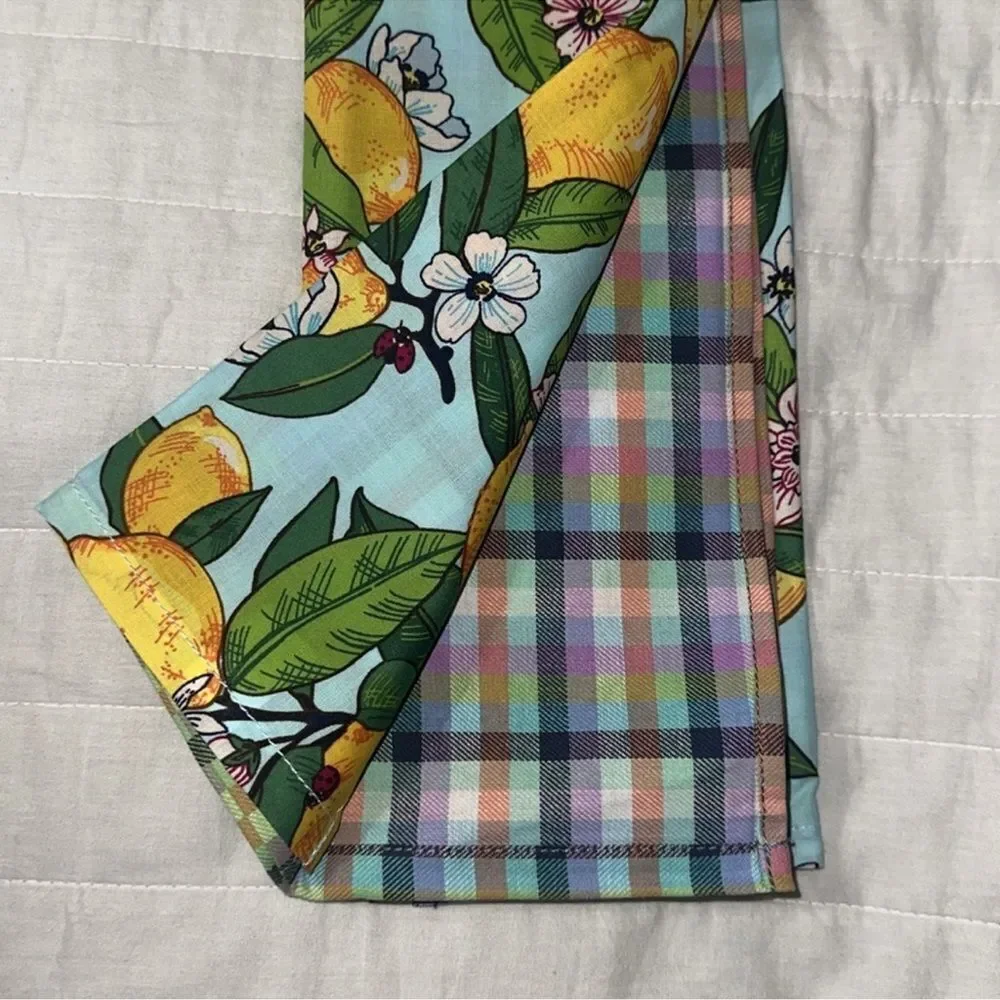 Vera Bradley Lemon Grove Blossoms Blue Yellow Set of 2 Cotton Kitchen Tea Towels
